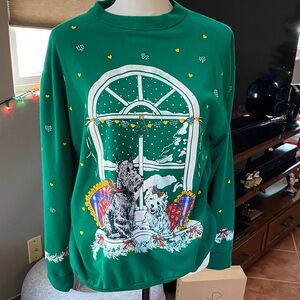 Green Holiday Sweatshirt with Dog Print
